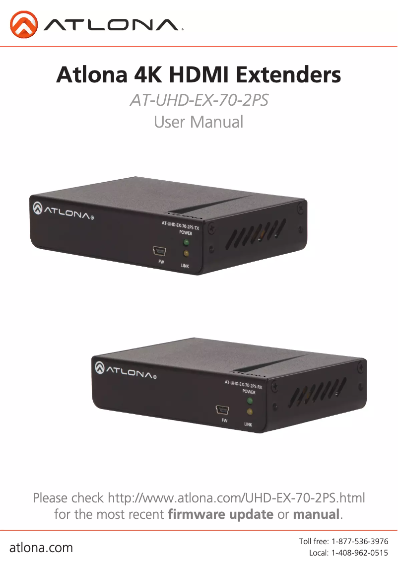 Page 1 de la notice Manuel utilisateur Atlona UHD-EX-70-2PS