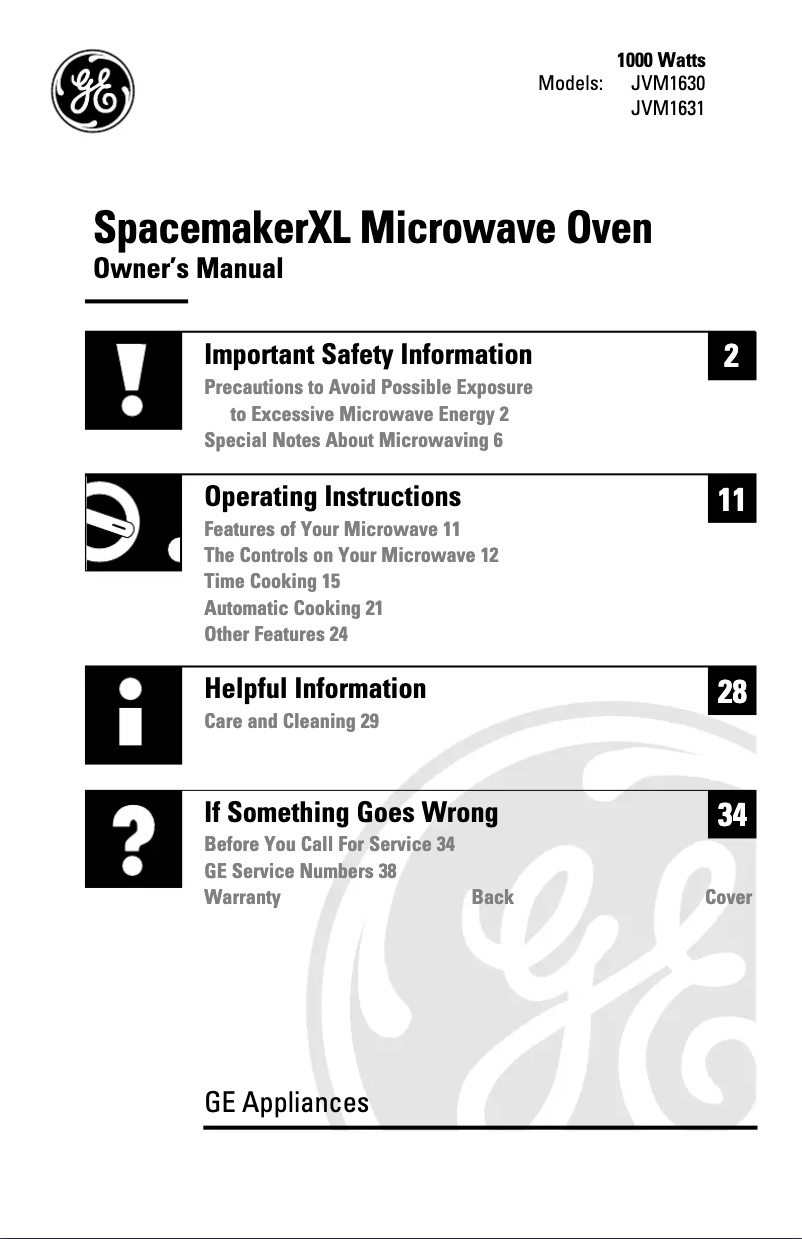 Page n°1 - Manuel d'utilisation et d'entretien GE JVM1631BB