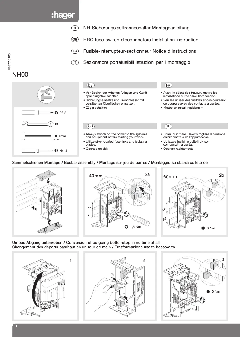 Page 1 de la notice Instructions / montage Hager SR00T
