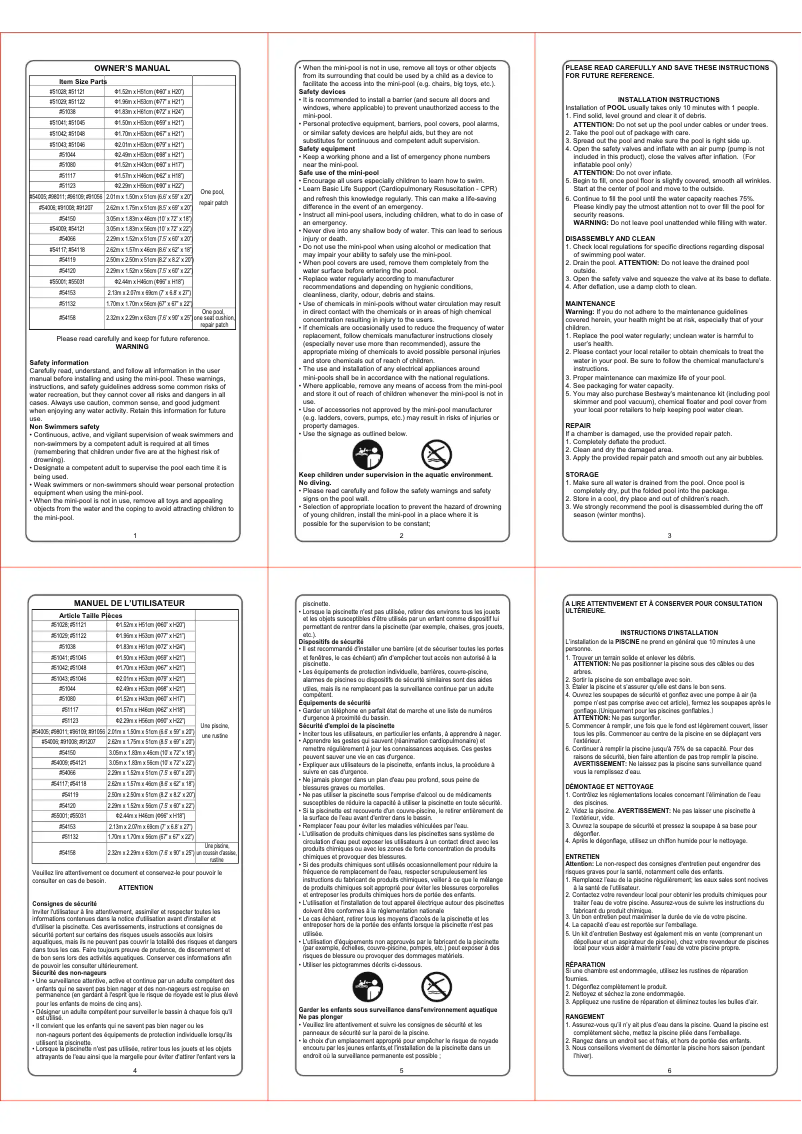 Page 1 de la notice Manuel utilisateur Bestway 55031