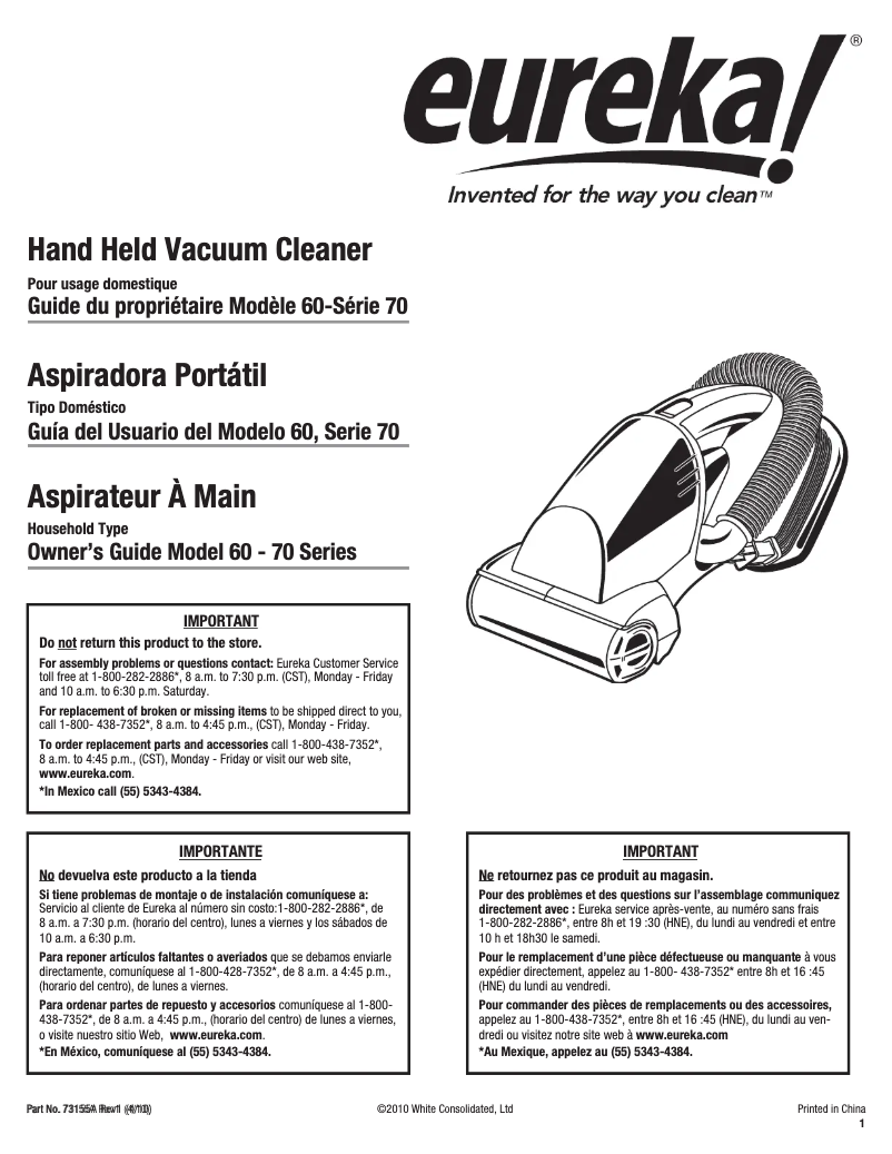 Page n°1 - Manuel utilisateur Electrolux Easy Clean Hand Vac 71B