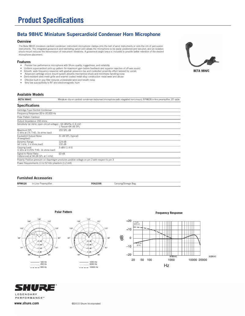 Page n°1 - Fiche technique Shure Beta 98H/C