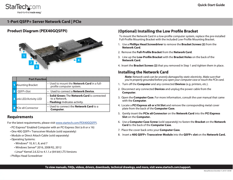 Page 1 de la notice Manuel utilisateur StarTech.com PEX40GQSFPI
