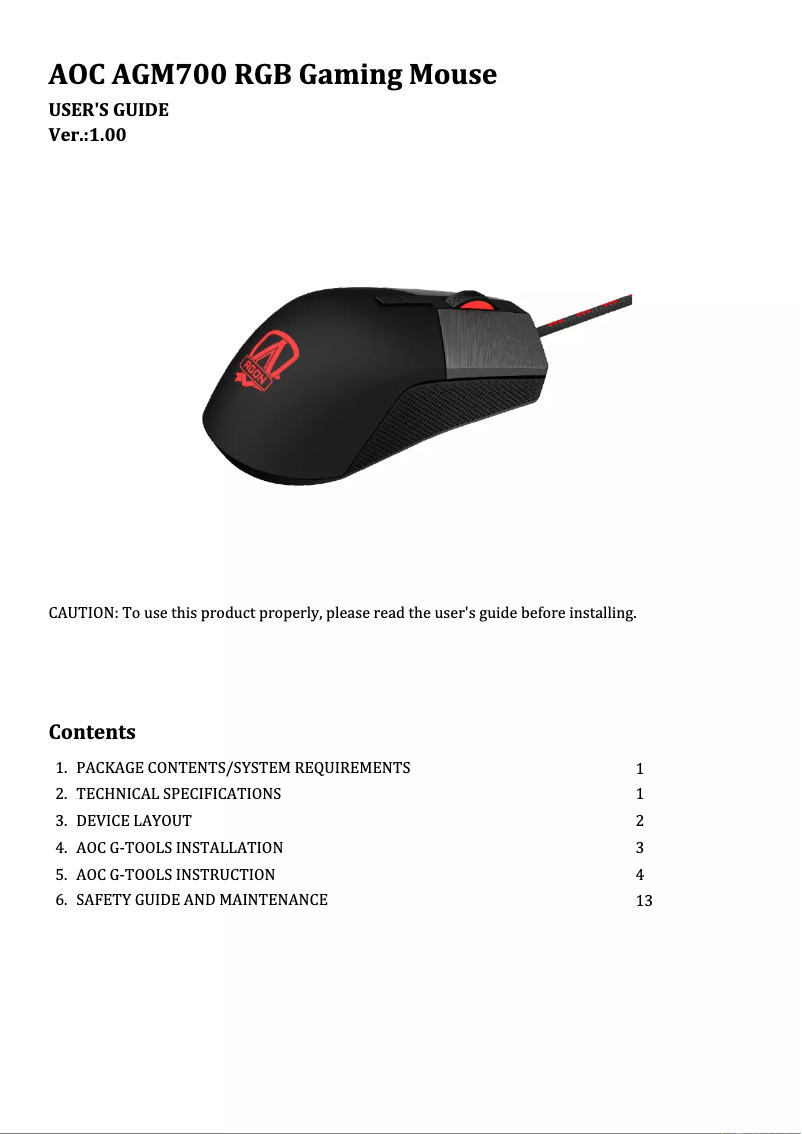 Page n°1 - Manuel utilisateur AOC Agon AGM700