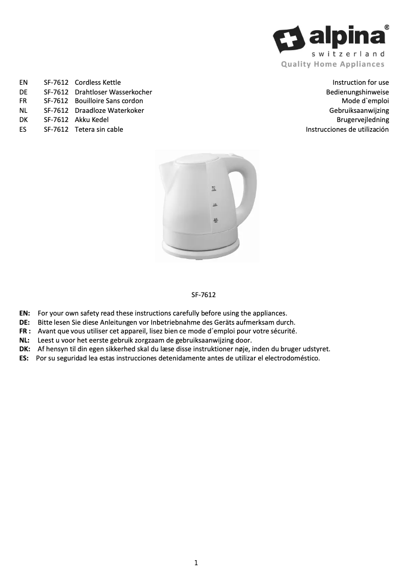Page n°1 - Manuel utilisateur Alpina SF-7612
