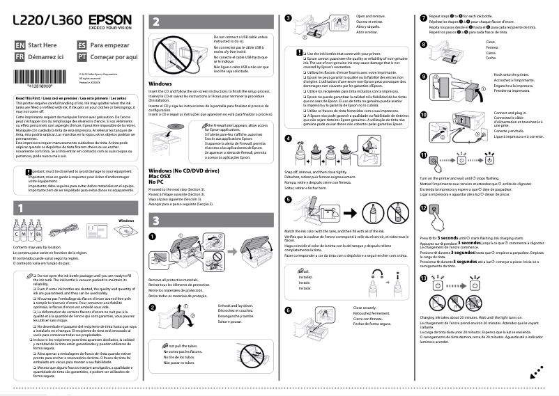 Page 1 de la notice Guide d'installation Epson L220