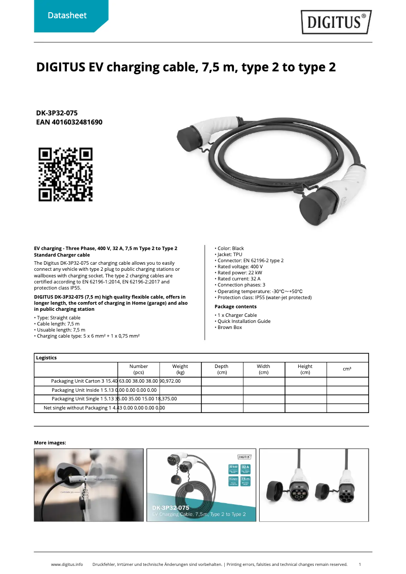Page 1 de la notice Fiche technique Digitus DK-3P32-075