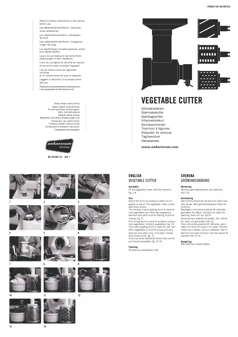 Page n°1 - Manuel utilisateur Ankarsrum Vegatable Cutter