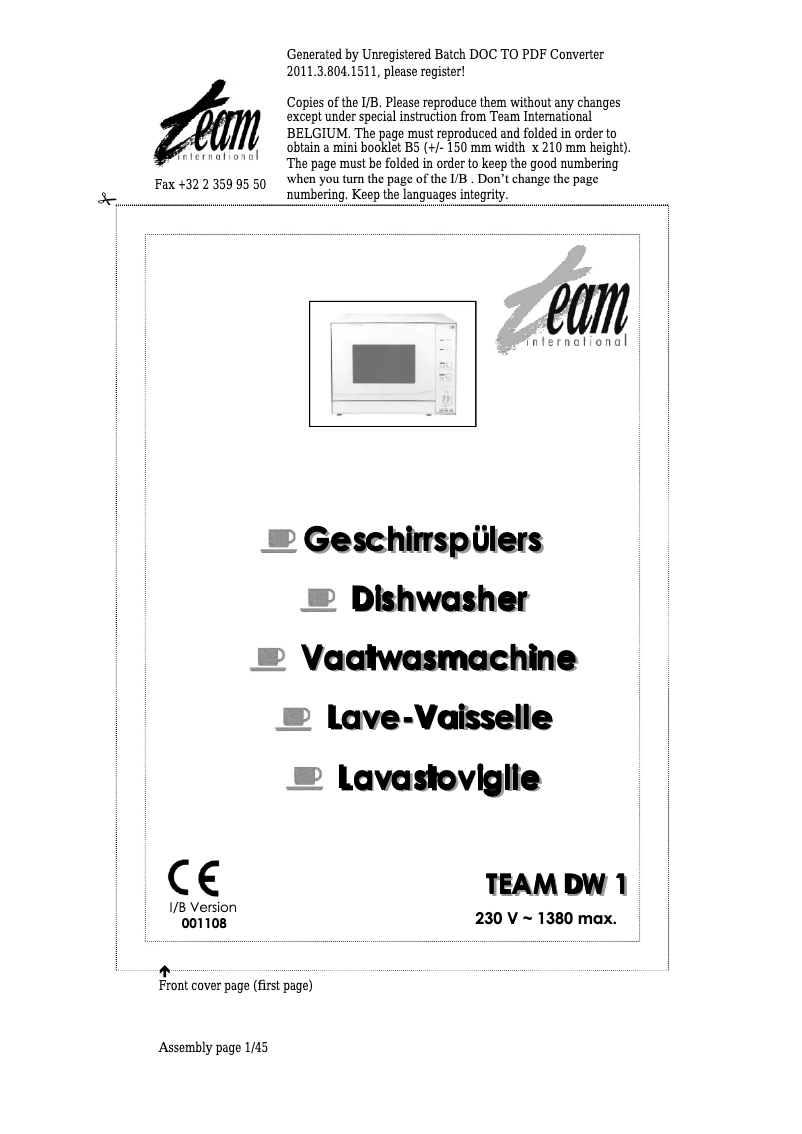 Image de la première page du manuel de l'appareil DW 1