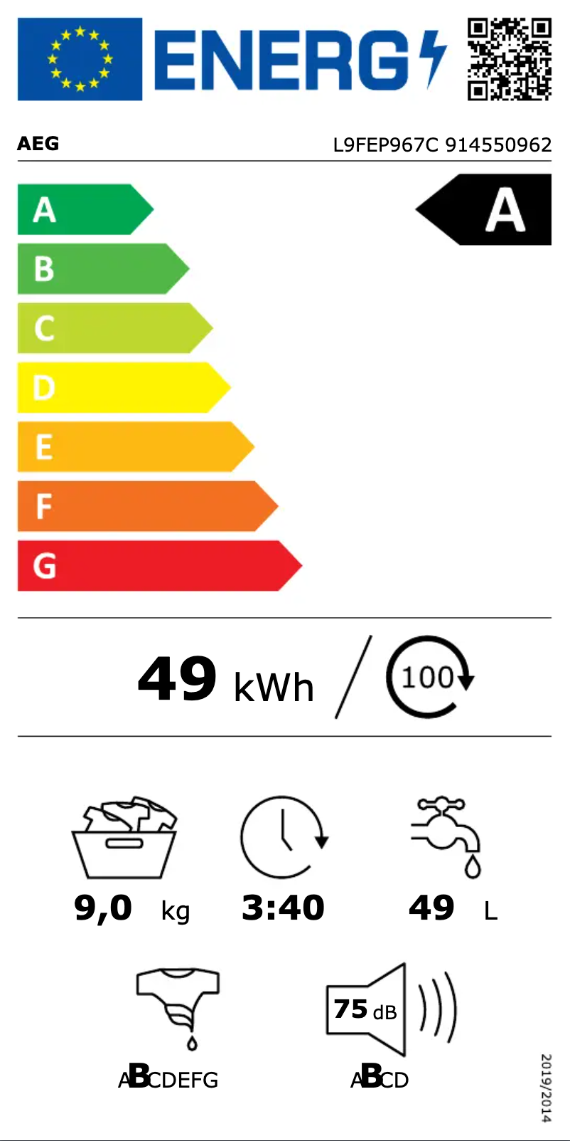 Page n°1 - Label énergétique AEG L9FEP967C