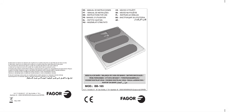 Page 1 de la notice Manuel utilisateur Fagor BB165