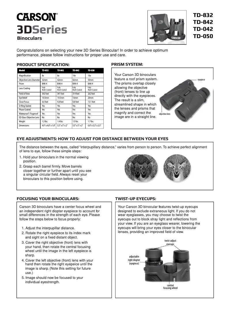 Page n°1 - Manuel utilisateur Carson 3D Series TD-050