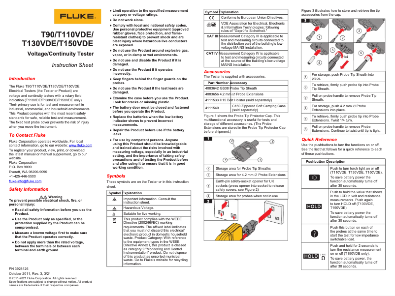 Page 1 de la notice Manuel utilisateur Fluke T130