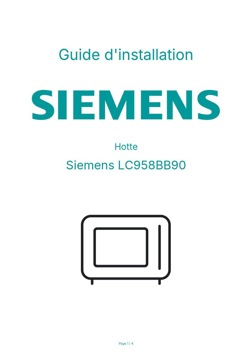 Page n°1 - Guide d'installation Siemens LC958BB90