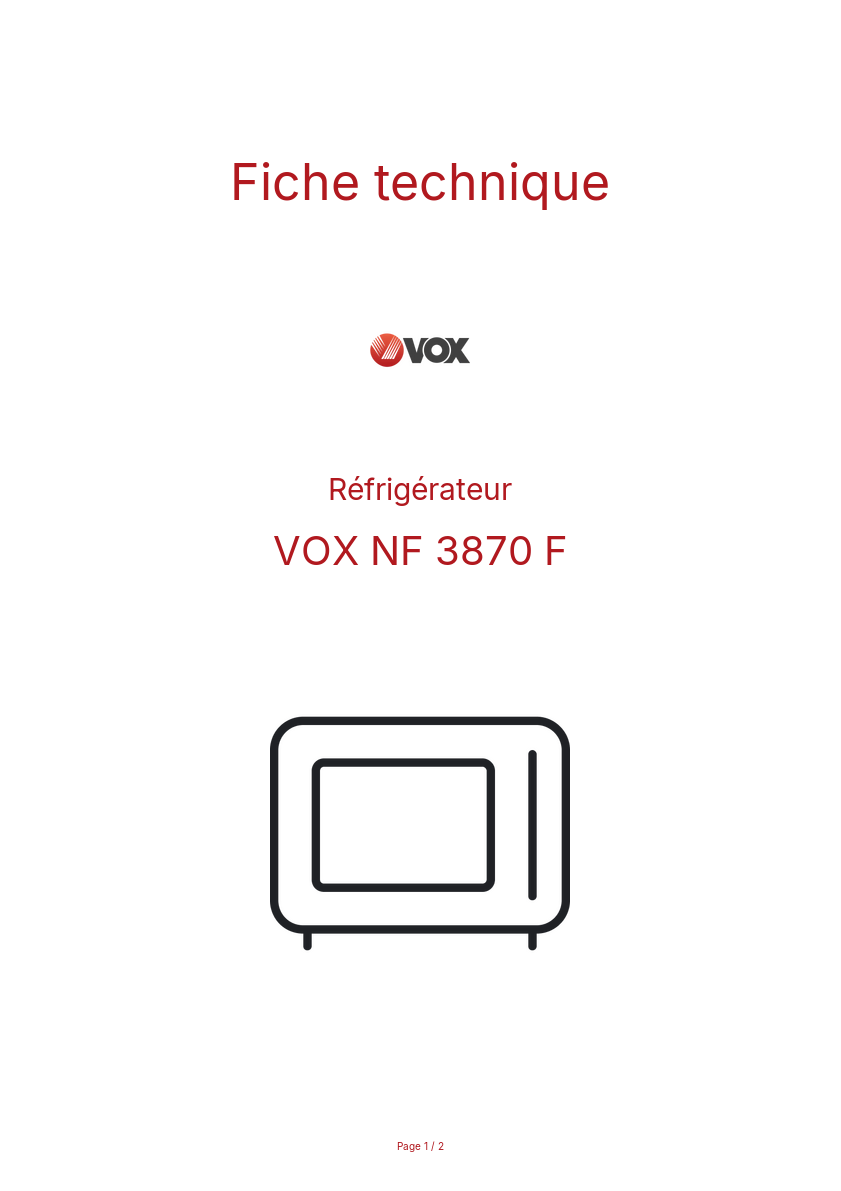 Page n°1 - Fiche technique VOX NF 3870 F