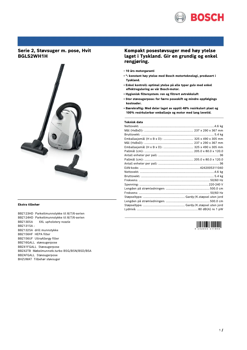 Page n°1 - Brochure Bosch BGLS2WH1H