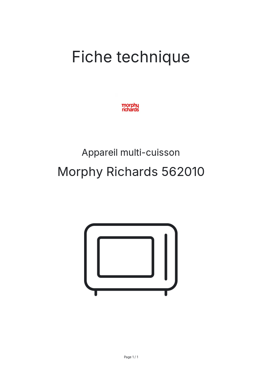 Page n°1 - Fiche technique Morphy Richards 562010