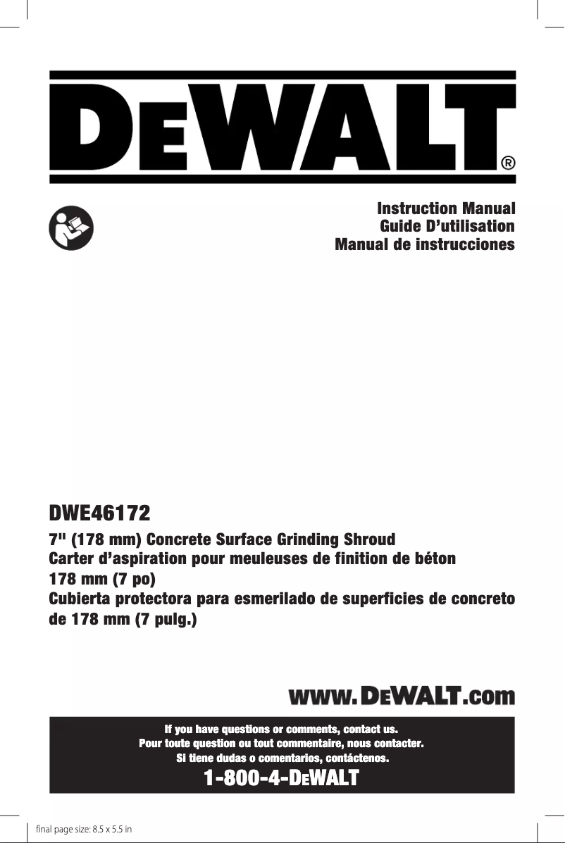 Page 1 de la notice Manuel utilisateur DeWalt DWE46172