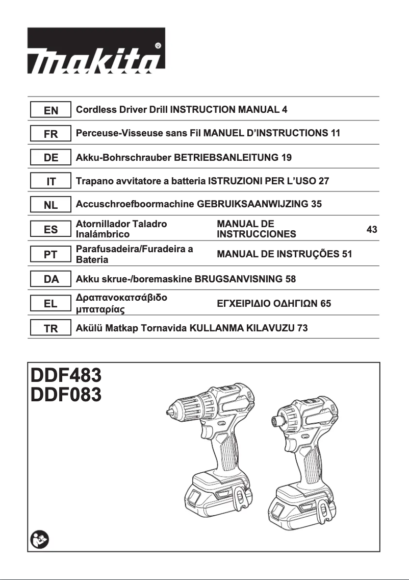 Page 1 de la notice Manuel utilisateur Makita DDF483Y1J