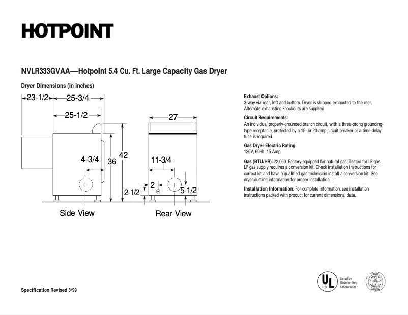 Page n°1 - Fiche technique Hotpoint NVLR333GVAA