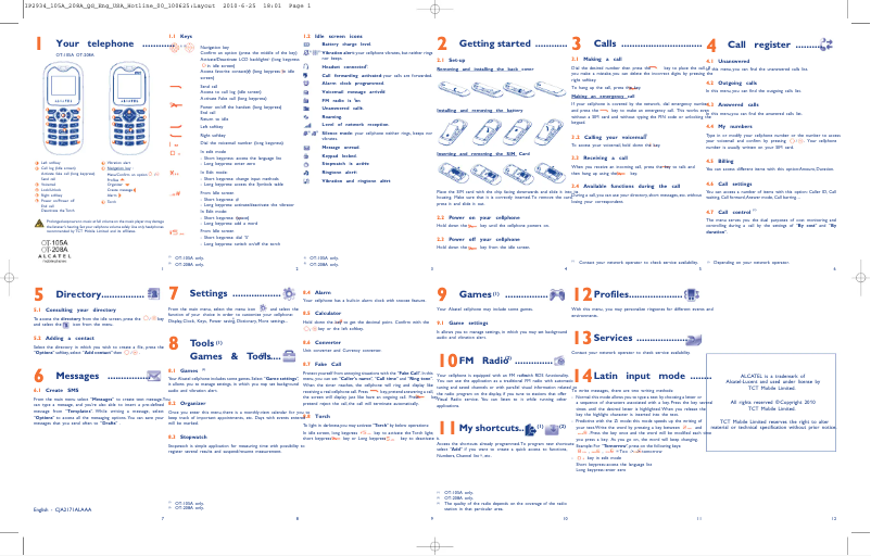 Page n°1 - Guide de démarrage rapide Alcatel One Touch 105