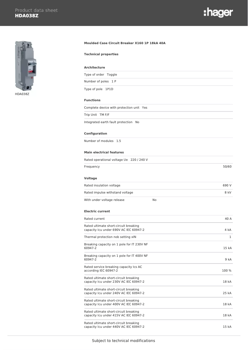 Image de la première page du manuel de l'appareil HDA038Z