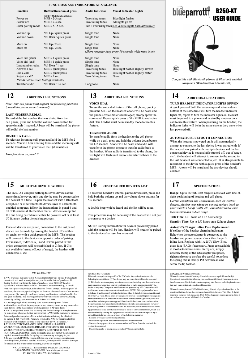 Page 1 de la notice Manuel utilisateur VXi BlueParrott B250-XT