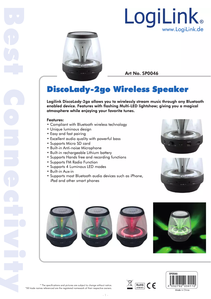 Page n°1 - Manuel utilisateur LogiLink DiscoLady-2go