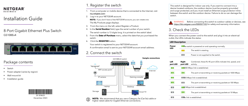 Page n°1 - Guide d'installation Netgear GS108Ev4