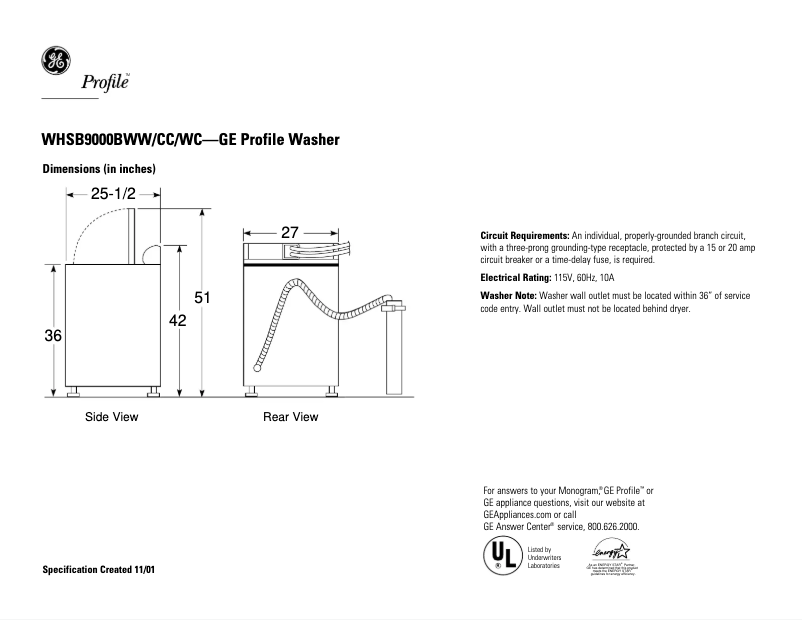 Page n°1 - Fiche technique GE WHSB9000BWW