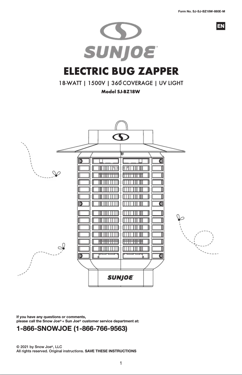 Page n°1 - Manuel utilisateur Sun Joe SJ-BZ18W