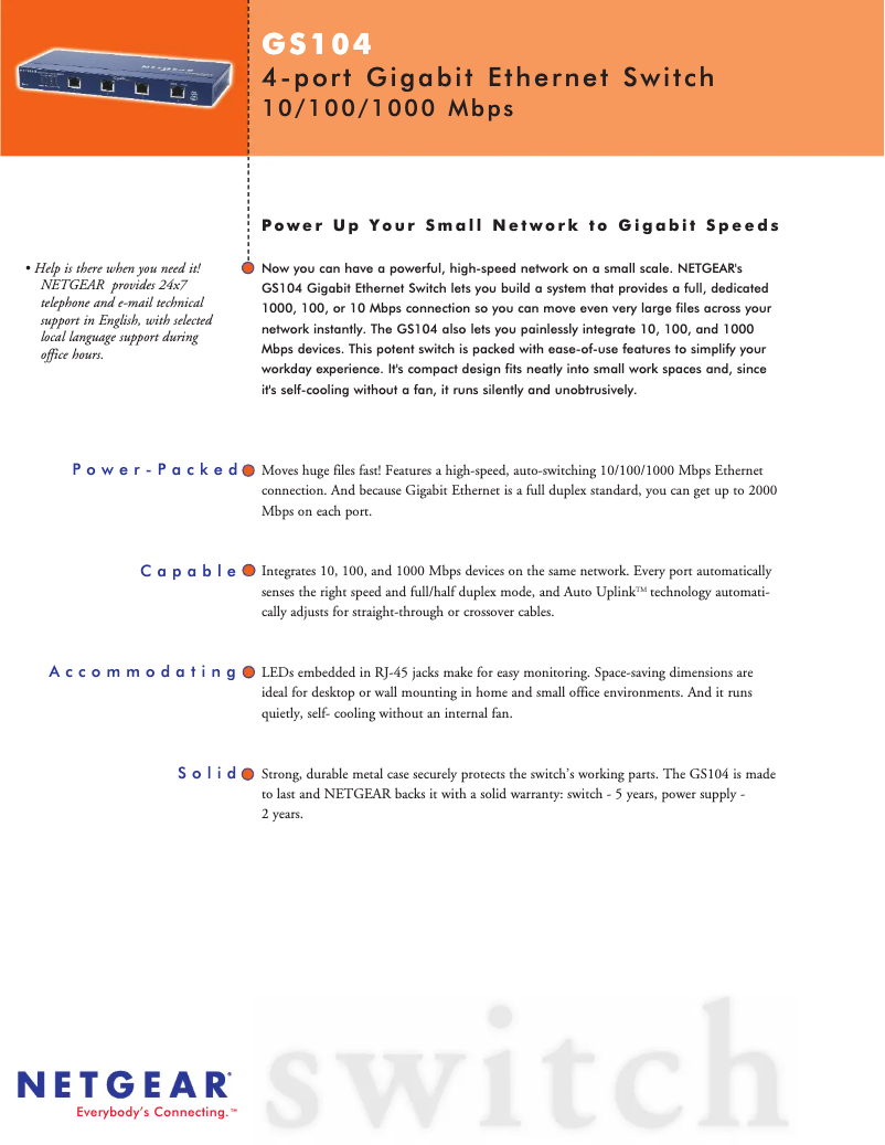 Page n°1 - Fiche technique Netgear ProSafe GS104