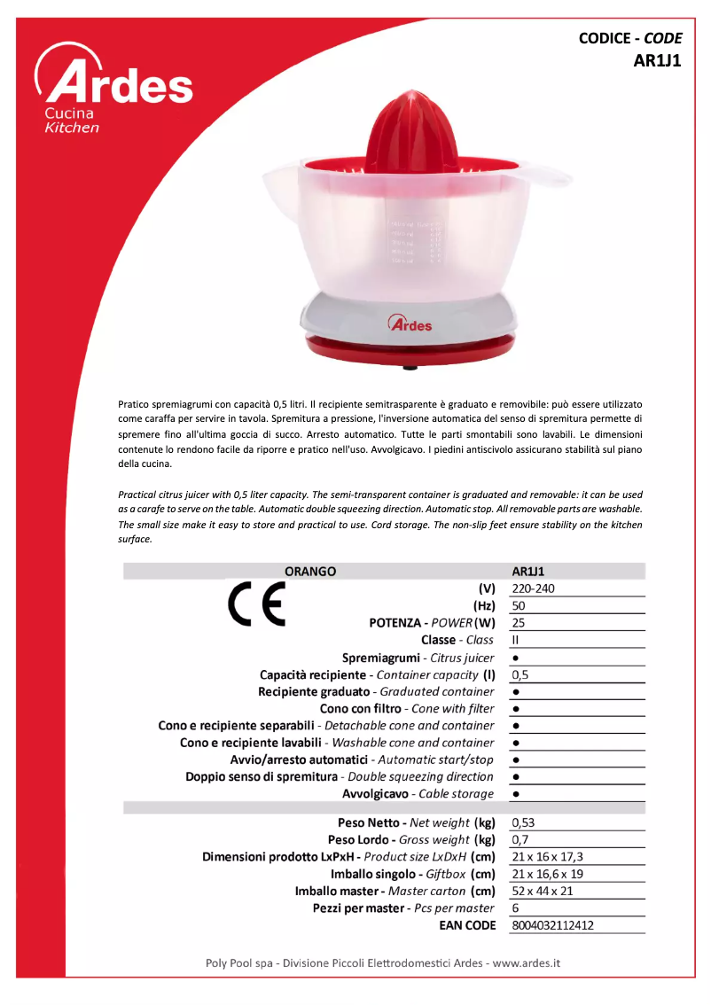 Página 1 del manual Ficha técnica Ardes AR1J1