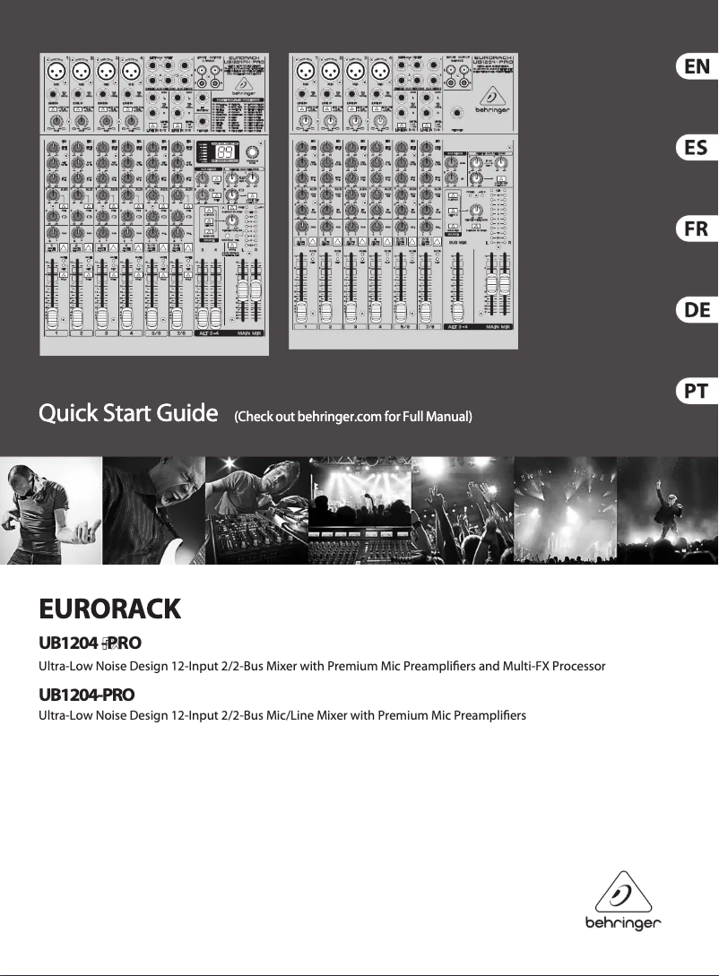 Page 1 de la notice Guide de démarrage rapide Behringer Eurorack UB1204-PRO