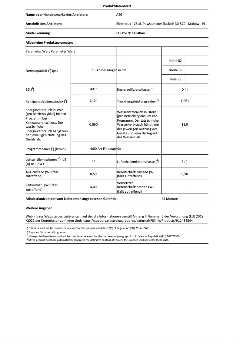 Página 1 del manual Ficha técnica AEG EG6BVI