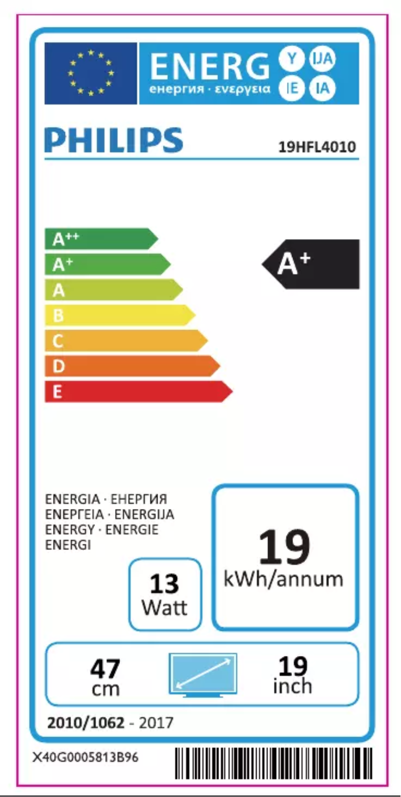 Page n°1 - Label énergétique Philips 19HFL4010W