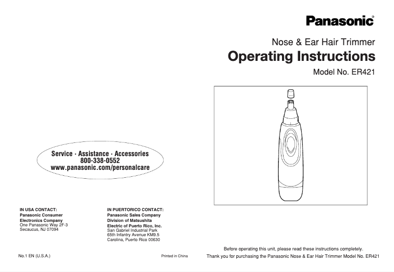 Página 1 del manual Manual de usuario Panasonic ER421KC