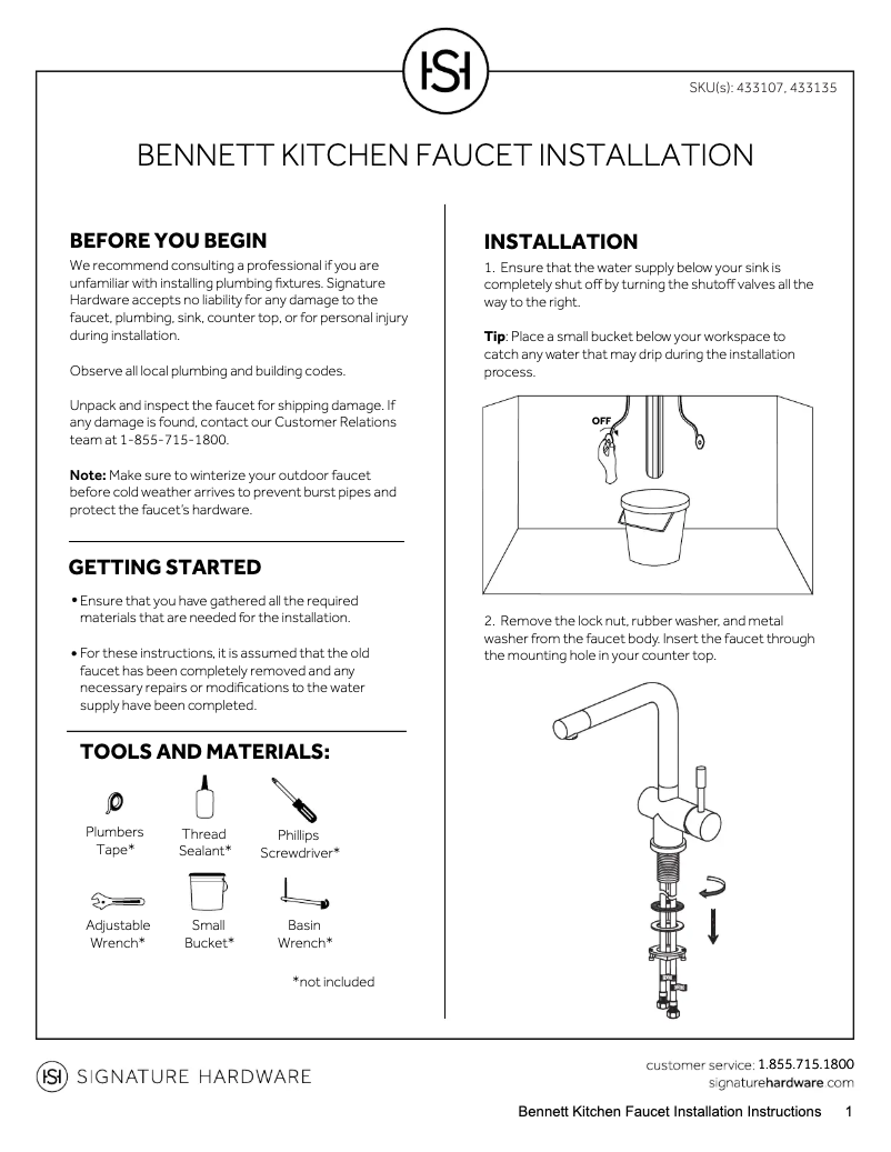 Page 1 de la notice Manuel utilisateur Signature Hardware Bennett 433107