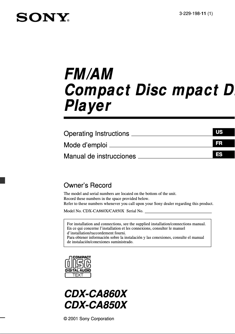 Página 1 del manual Manual de usuario Sony CDX-CA860