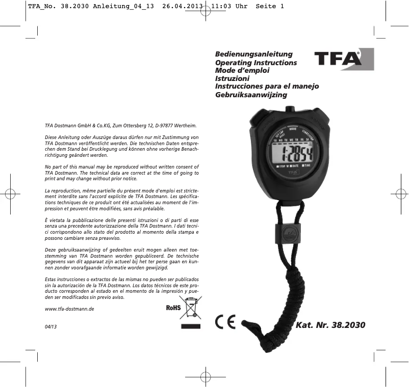 Page n°1 - Manuel utilisateur TFA 38.2030
