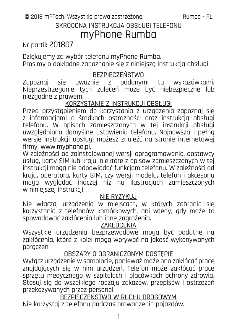 Page 1 de la notice Manuel utilisateur myPhone Rumba