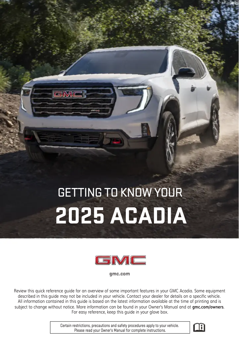 Page 1 de la notice Guide de démarrage rapide GMC Acadia (2025)