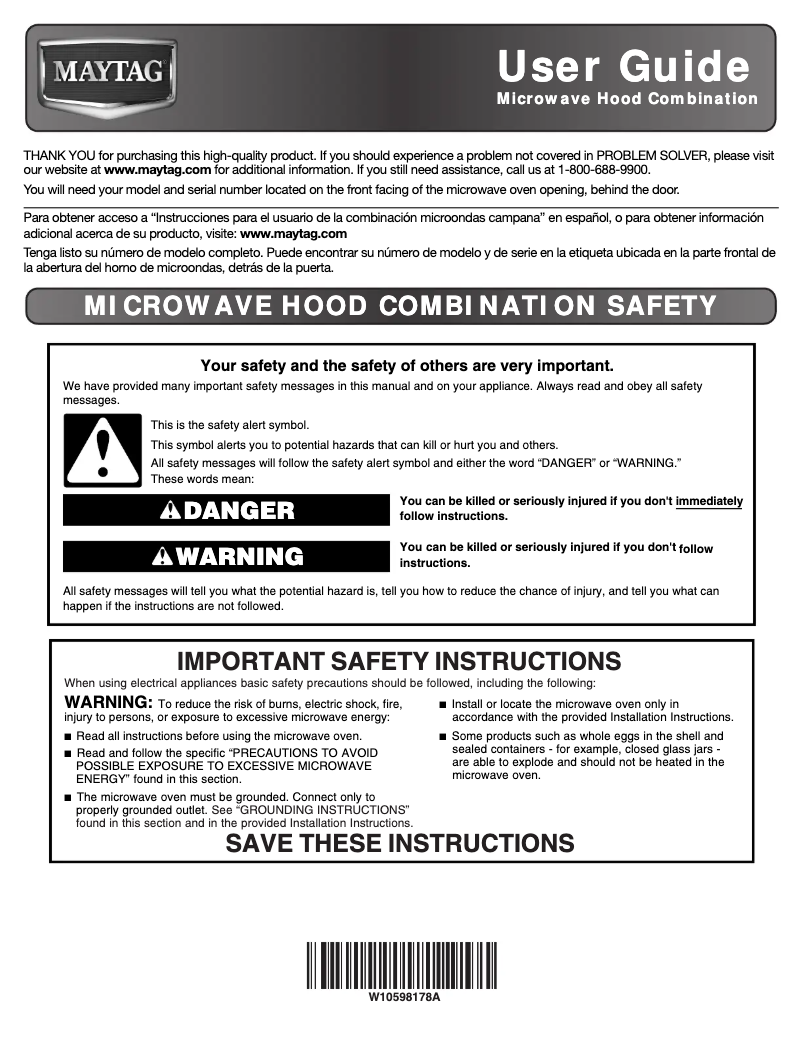 Page 1 de la notice Manuel utilisateur Maytag MMV4205DE