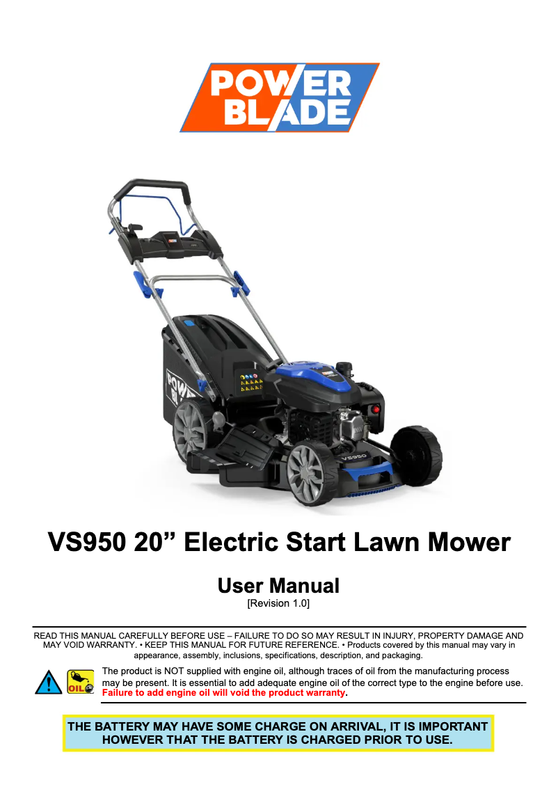 Page 1 de la notice Manuel utilisateur Powerblade VS950