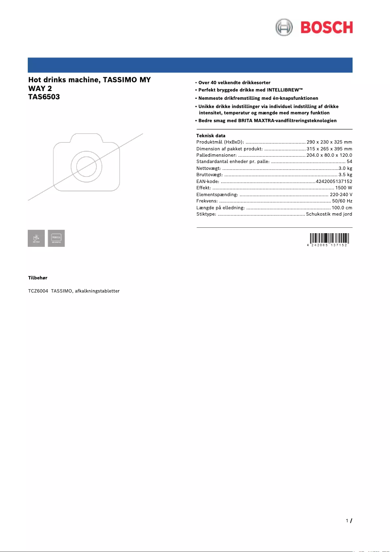 Page 1 de la notice Brochure Bosch Tassimo My Way 2 TAS6503