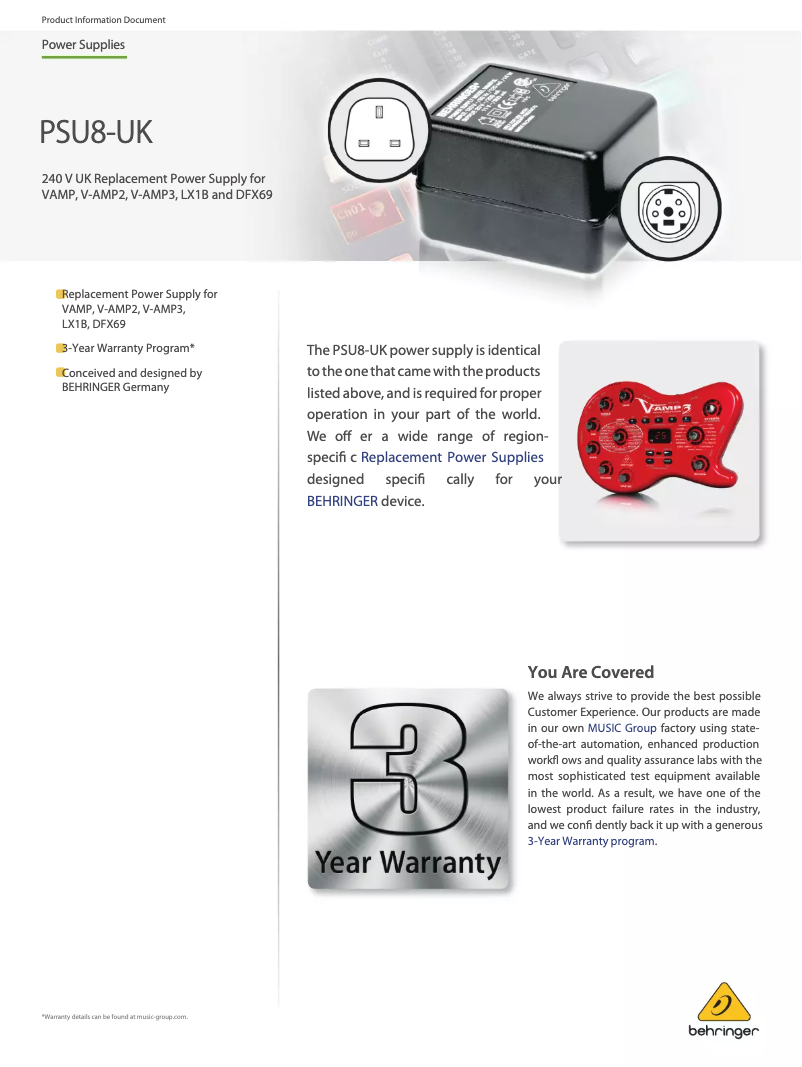 Página 1 del manual Manual de usuario Behringer PSU8-UK