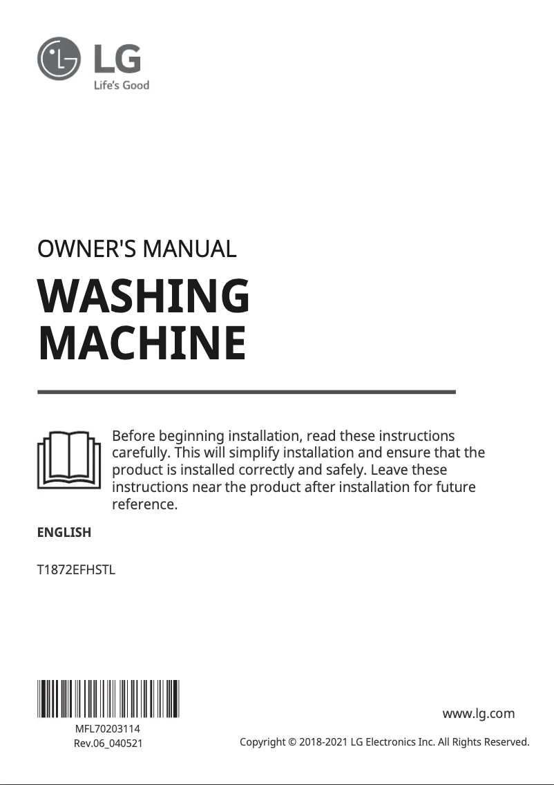 Page n°1 - Manuel utilisateur LG T1872WFFSTD
