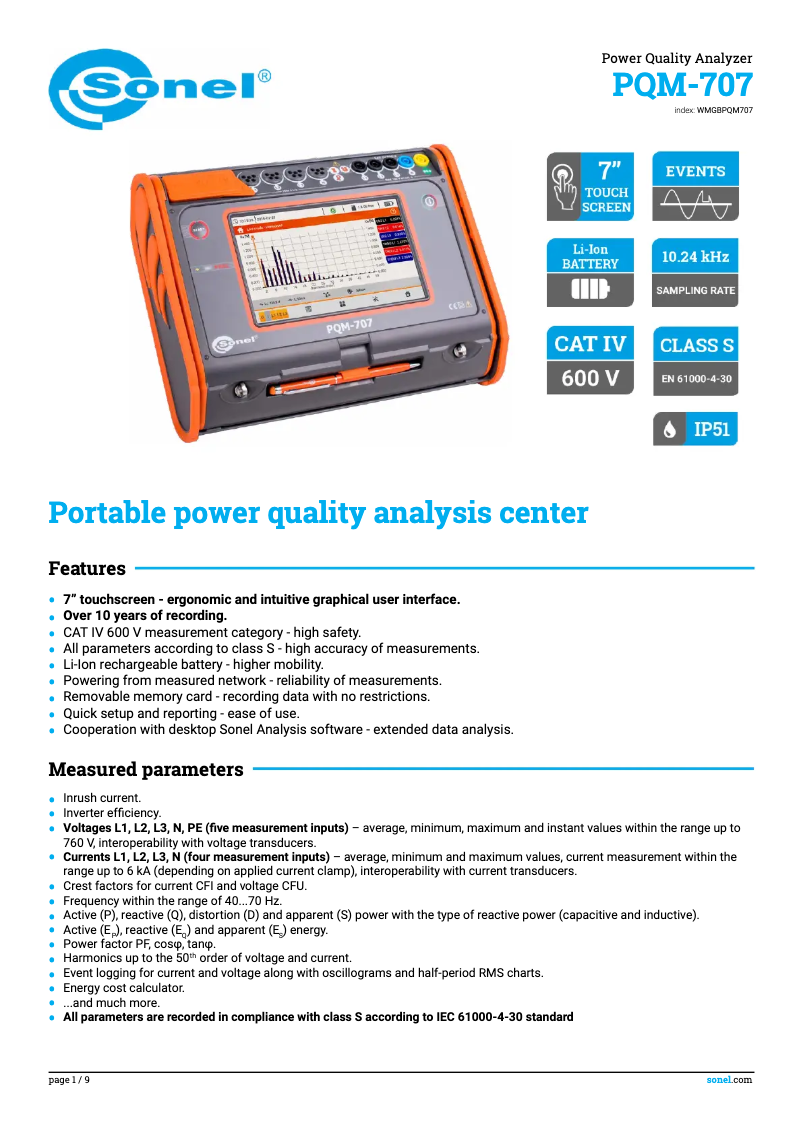 Image de la première page du manuel de l'appareil PQM-707