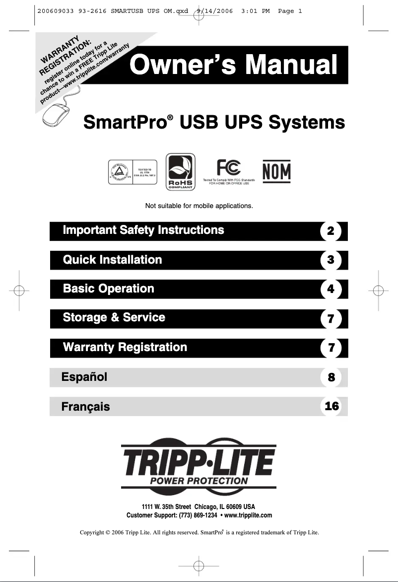 Image de la première page du manuel de l'appareil SmartPro SMART750USBTAA