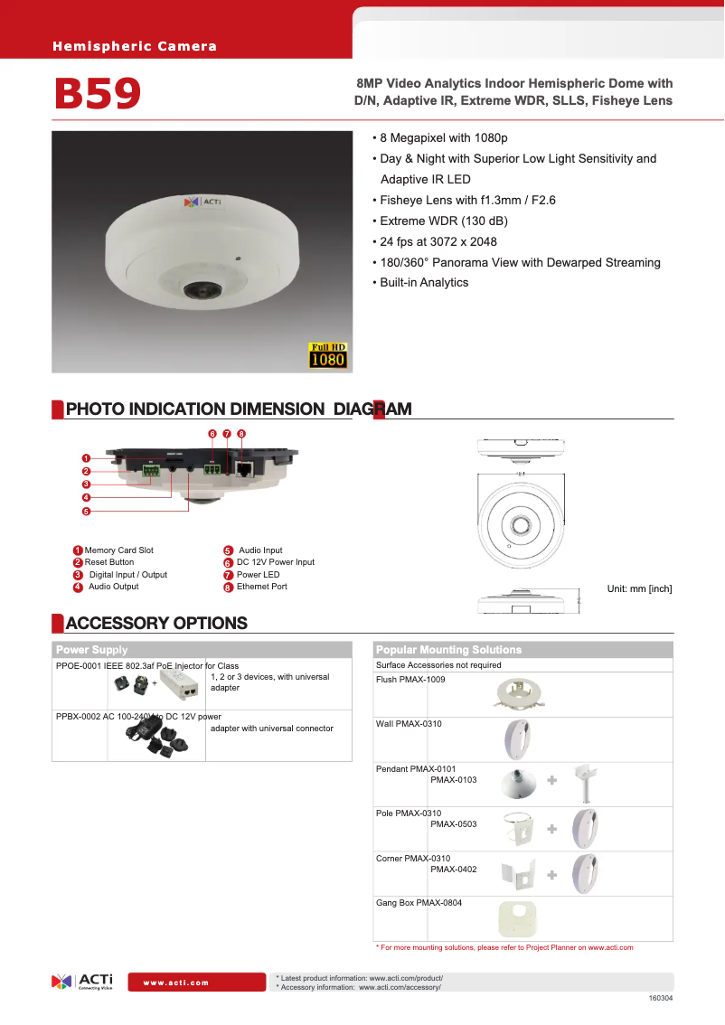 Page n°1 - Fiche technique ACTi B59